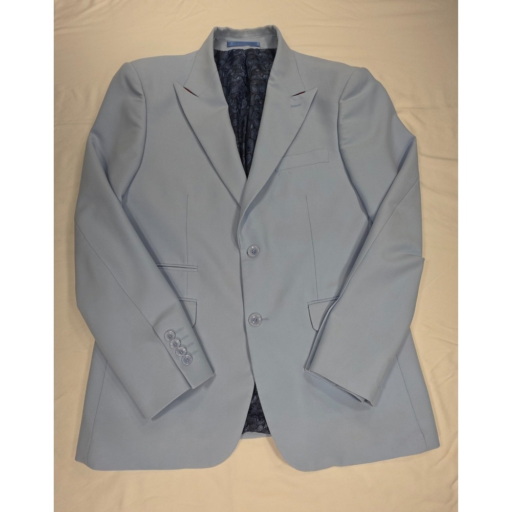 Ideal 40R Men's Powder Blue Suit Jacket Sport Coat Paisley Lining Button Peak La